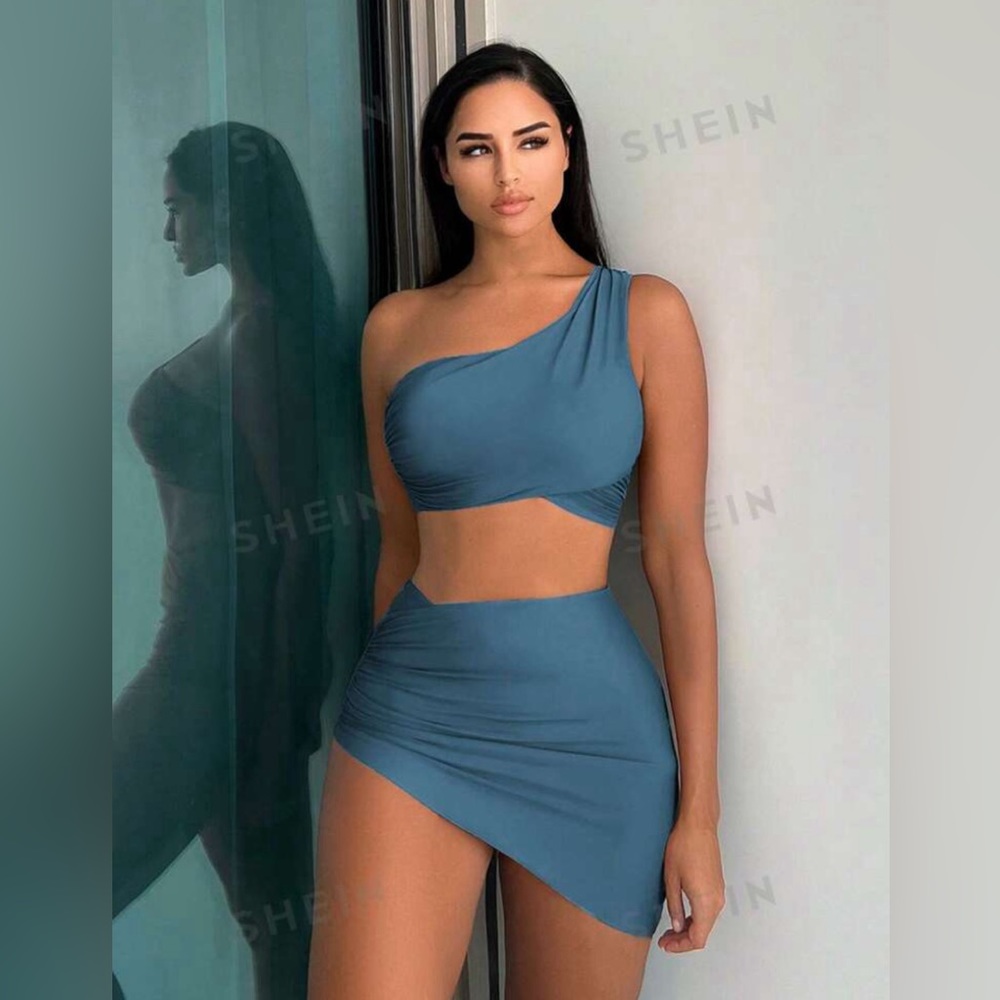 One shoulder bikini dusty blue SHEIN brand new large